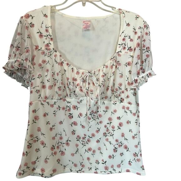 No Boundaries Y2K Babydoll Milkmaid Floral Sheer Short Sleeve Blouse 19 XXL - Picture 1 of 8